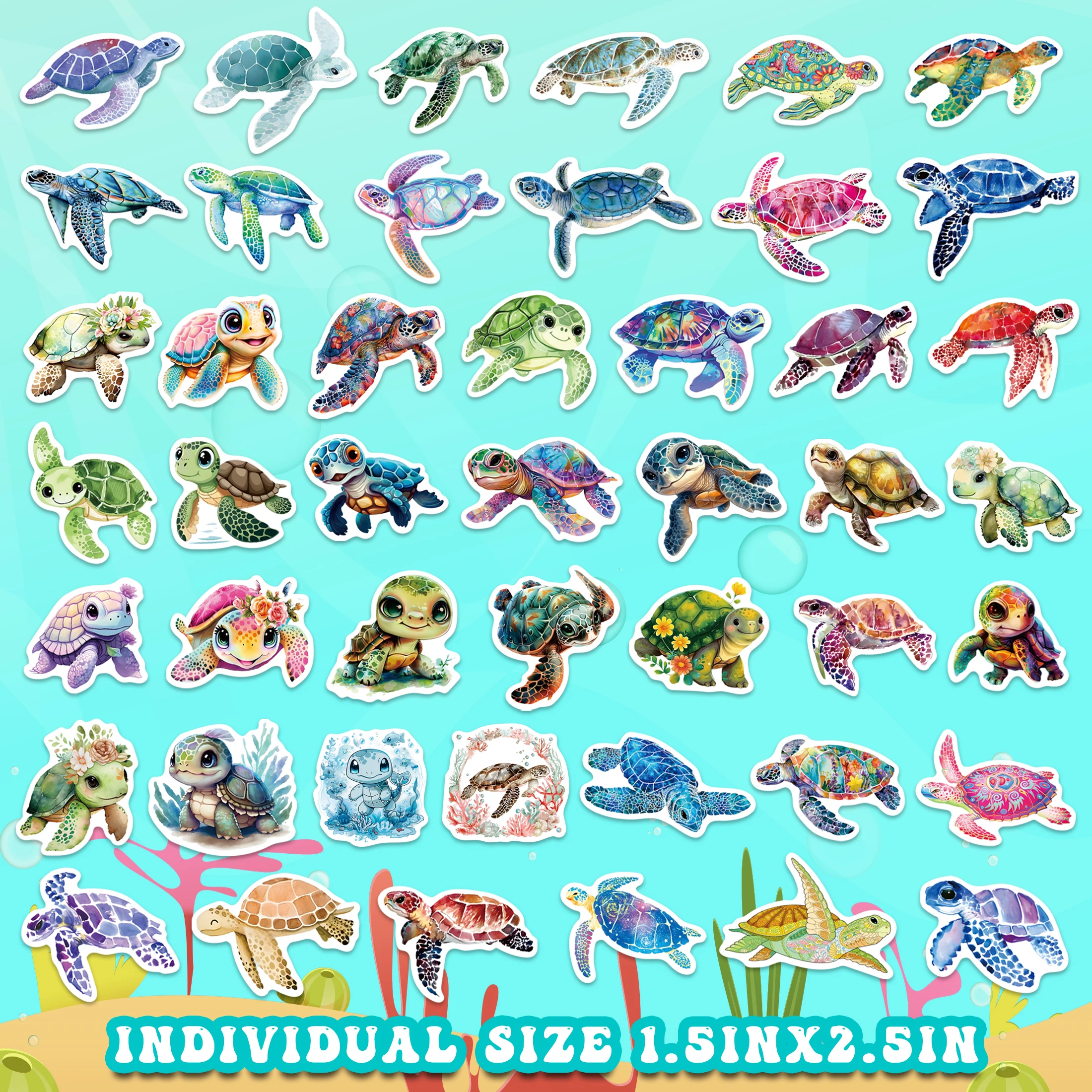 Glow in The Dark Cute Cartoon Sea Turtle Stickers 51pcs Self-adhesive Waterproof Luminous Stickers Decoration Supplies