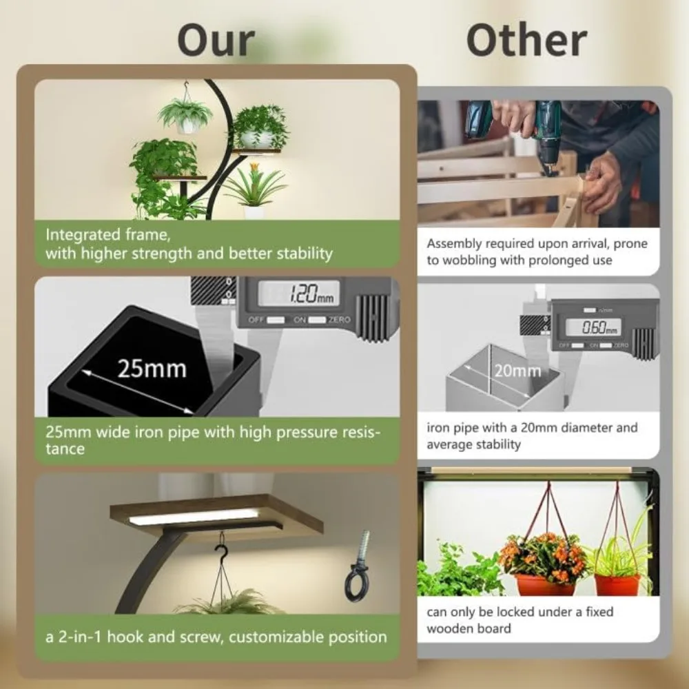 حامل نباتات معدني مكون من 8 طبقات مع أضواء للنمو، رف داخلي بطول 60.4 بوصة للنباتات المتعددة، ديكور المنزل #4