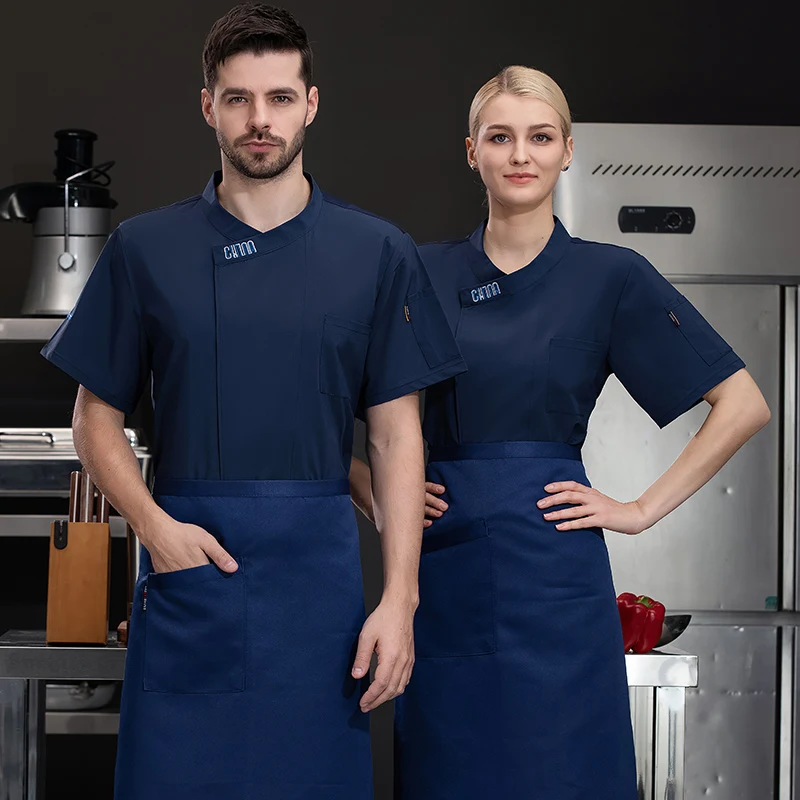 Giacca da cucina uniforme da cuoco nero bianco blu colore cameriere/vestiti da cameriera giacca da cuoco abbigliamento da lavoro ristorante Hotel