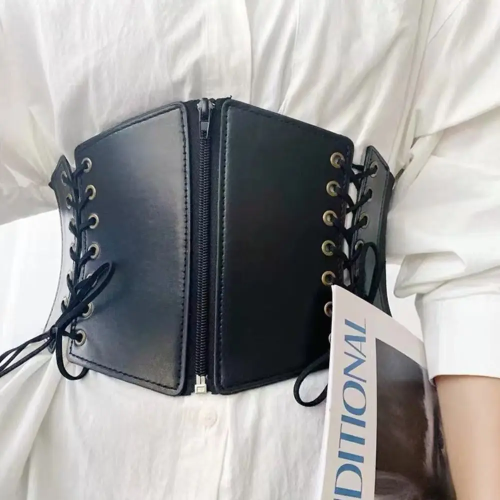 บุคลิกภาพ PU หนังซิป Cummerbunds สายรัดเอวหญิงเข็มขัดชุด Girdle เข็มขัดเอวกว้างชุด