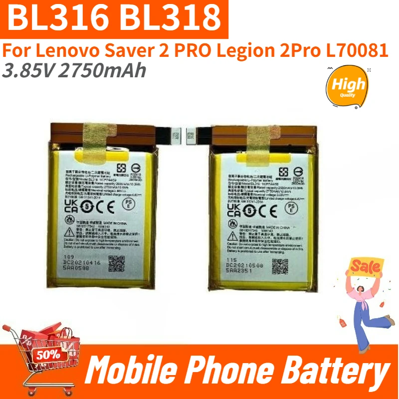 

BL316 BL318 High Quality Phone Battery 3.85V 2750mAh For Lenovo Saver 2 PRO Legion 2Pro L70081 Brand New Replacement Battery