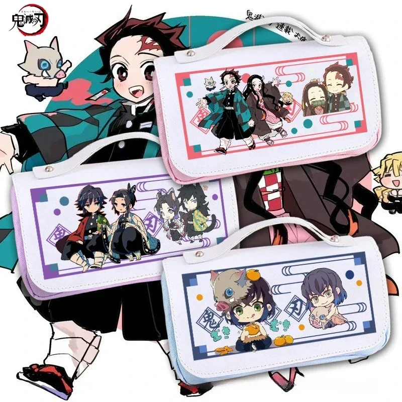 Estuche para lápices periférico Demon Slayer, papelería Kimetsu No Yaiba Tanjirou Nezuko, caja de almacenamiento de temporada para estudiantes de regreso a la escuela, regalos