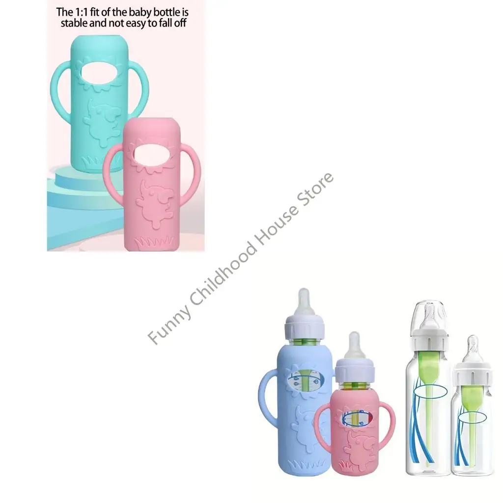 

D0LA Heat Resistant Silicone Baby Bottle Cover for Dr. Brown Glass Bottles Anti Shock Drop Protections Ergonomic Handle 4Pcs