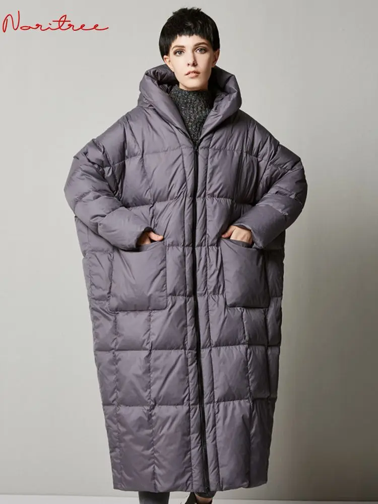 

Winter S- 7XL Big Pockets Oversized Warm Duck Down Coat Female Long Down Jackets Hooded Cocoon Style Thicker Warm Parkas F2432