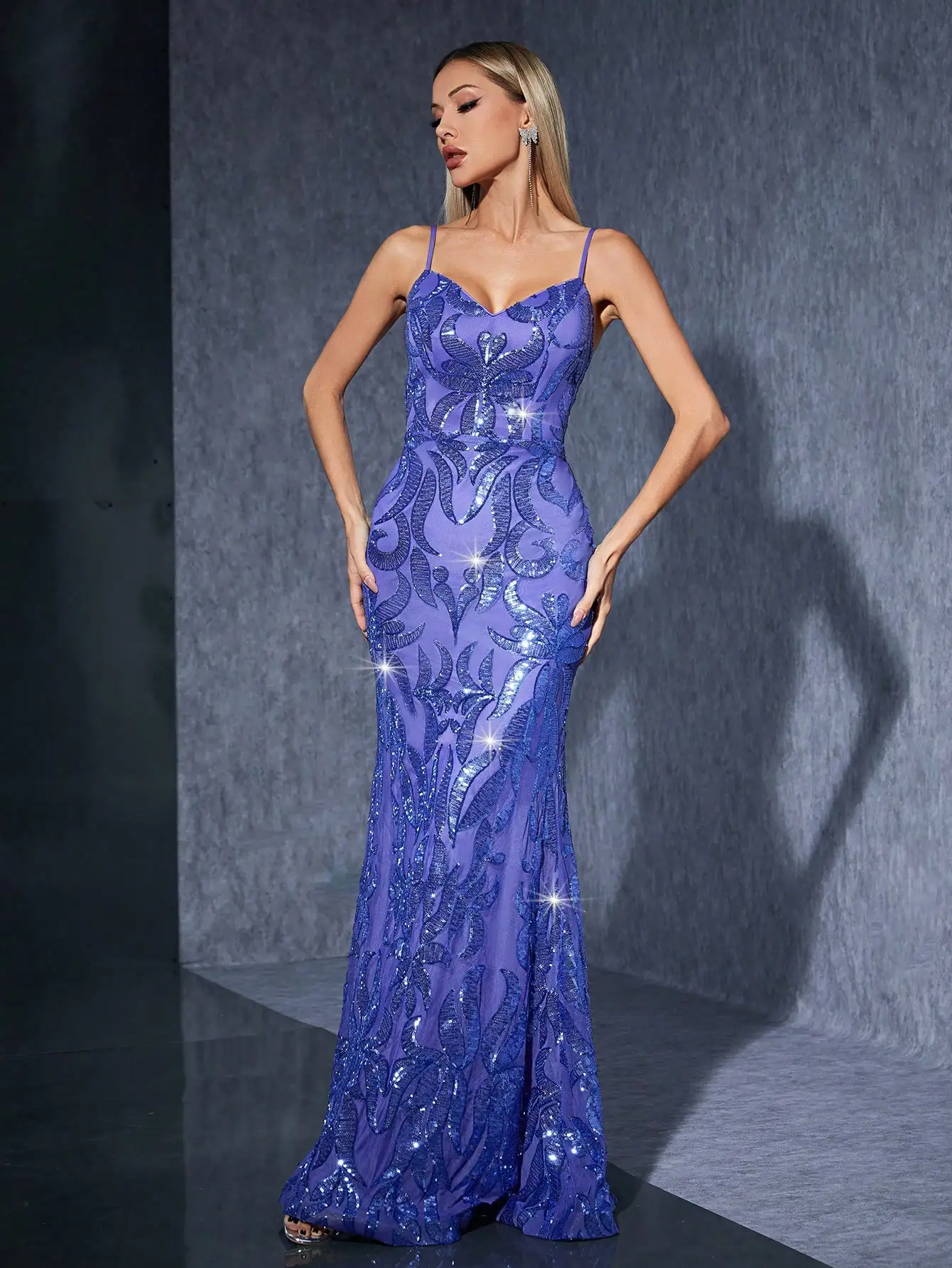 Mgiacy trägerloses, sexy, rückenfreies, schlankmachendes, langes Kleid mit Fischschwanz und Pailletten mit V-Ausschnitt