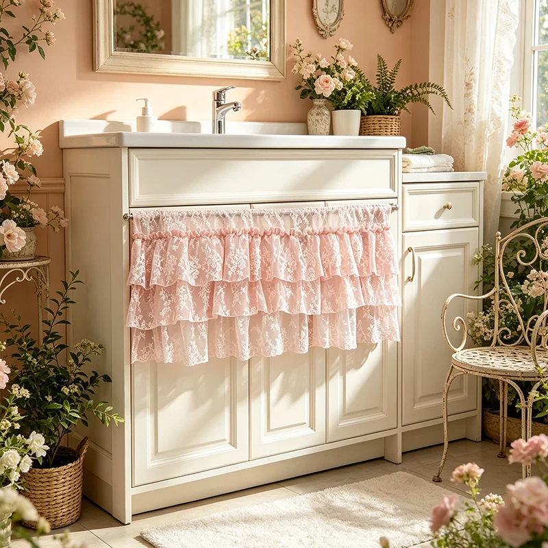 Korean Pink Romantic Ruffled Lace Cake Skirt Sheer Short Curtain Flower Jacquard Half Curtain For Living Room Wedding Home Decor