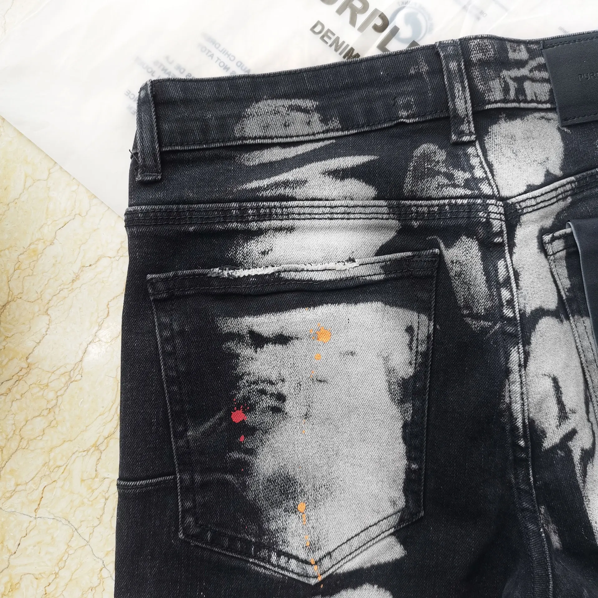 New Fashion Purples Jeans Men hipster brand Pants trend heavy crafted splattered ink casual pants straight jeans