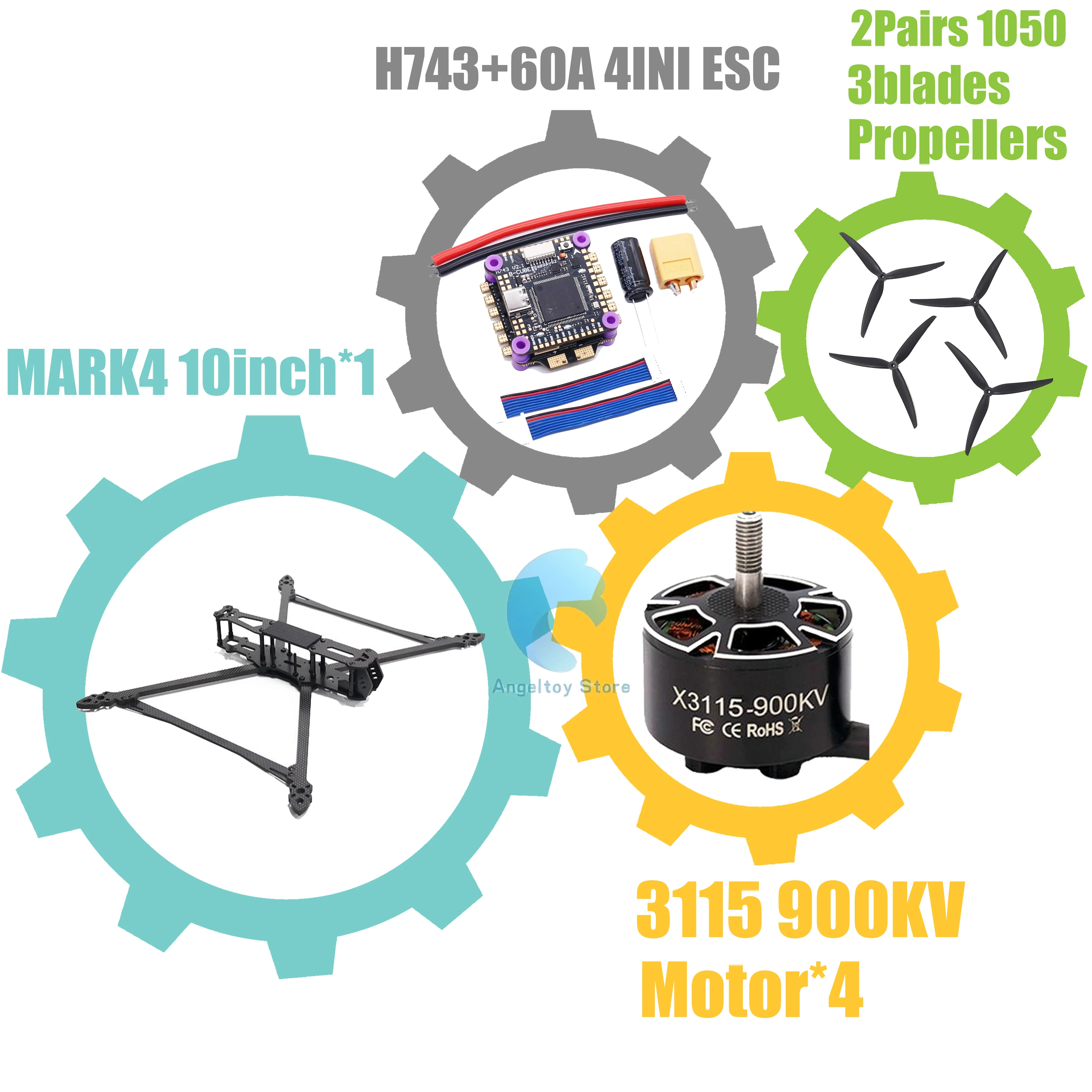 MARK4 V2 8 นิ้ว 9 นิ้ว 10 นิ้ว H743 ควบคุมการบิน 60A 4INI ESC Rack Drone FPV คาร์บอนไฟเบอร์ PV Racing Drone Quadcopter Freestyle