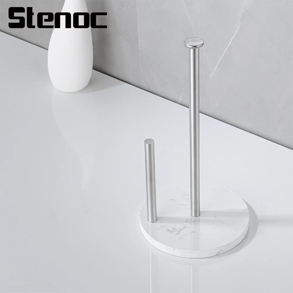 

Countertop Kitchen Paper Towel Holder Stand Stainless Steel Paper Roll Dispenser Organizer Double Pole Cling Film Storage Rack