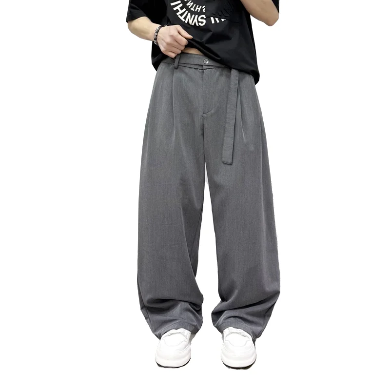 

Men's Fashion Solid Color Cotton Blend Trousers - All Season New Loose Fit Hip Hop Style Pants, Versatile Streetwear Essential