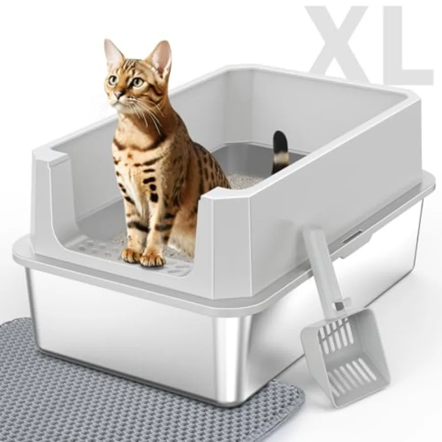 

tainle teel Litter Box Extra Large Litter Boxe for Big Cat arge Metal Cat Litter Box with Lid Anti-Urine Leakage Box with High