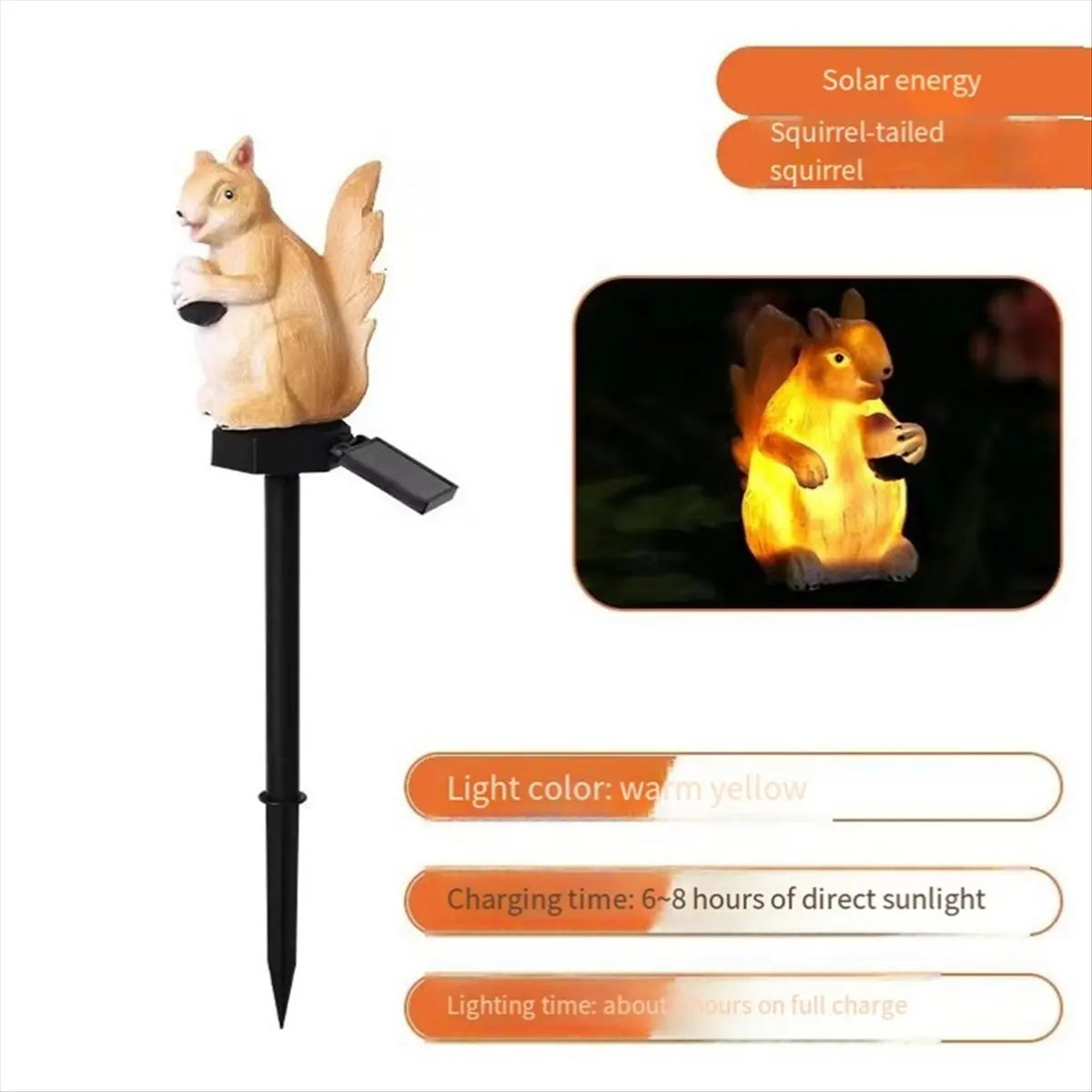 Y17A Solar Garden Lawn Light Resin Squirrel Ground Light Waterproof Outdoor Garden Landscape Spotlight Lighting Decoration A