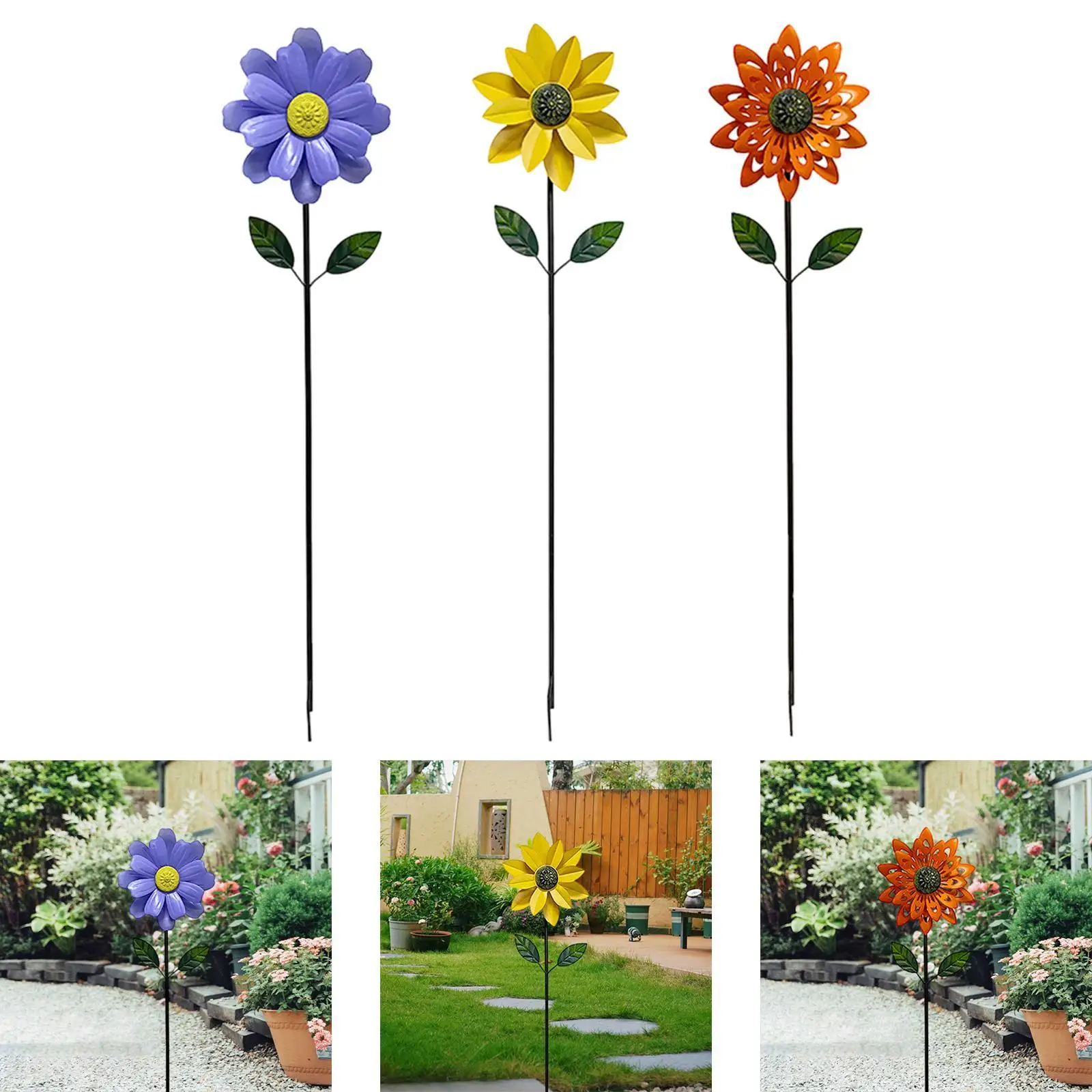 

Металлический ветряной спиннер-подсолнух для сада, 45,6 дюйма в высоту, универсальный для декора двора, простая сборка, уличное украшение