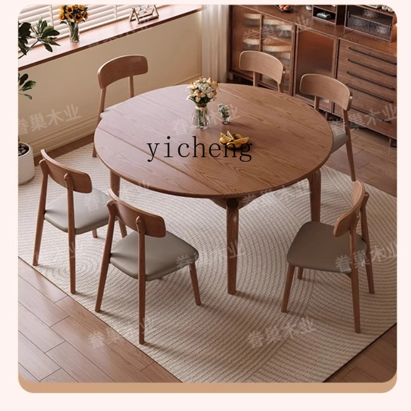 Xl ash wood dining table retractable solid wood dining table medium antique square and round dual-purpose folding walnut