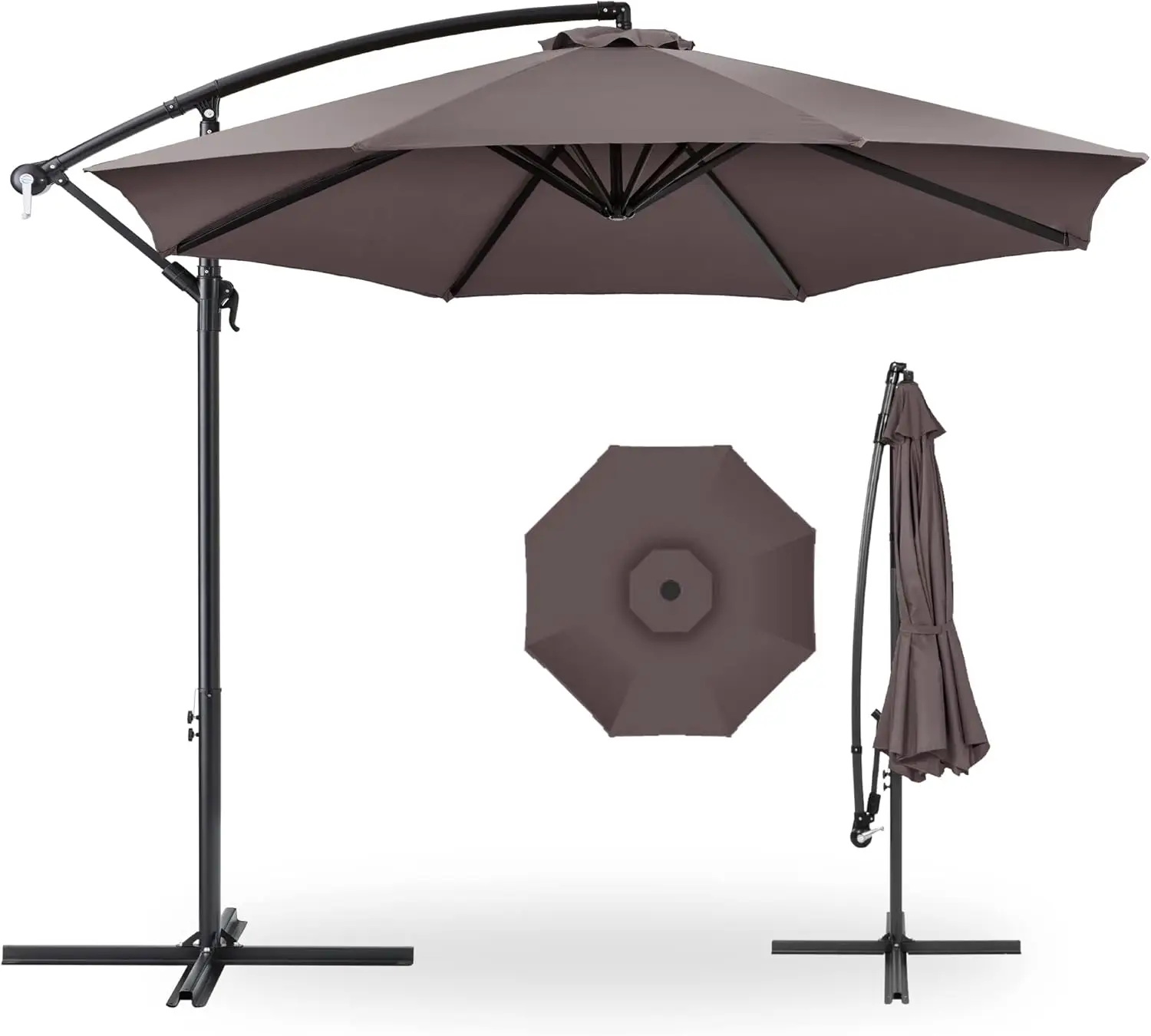 10ft Offset Hanging Market Patio Umbrella w/Easy Tilt Adjustment, Polyester Shade, 8 Ribs for Backyard, Poolside,Lawn and Garde3