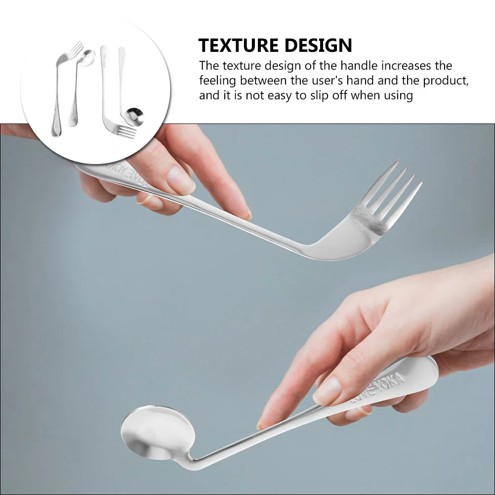 Elbow Spoon Fork Angled Eating Serving Utensils Silverware Stainless Steel Elder Elderly Baby Cutlery