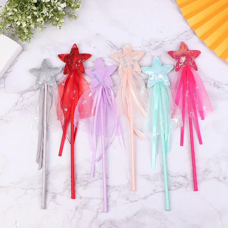 Cute Dreamlike Five Pointed Star Fairy Wand Kids Stick Girl Birthday Gift Party Christmas Halloween Princess Cosplay Prop