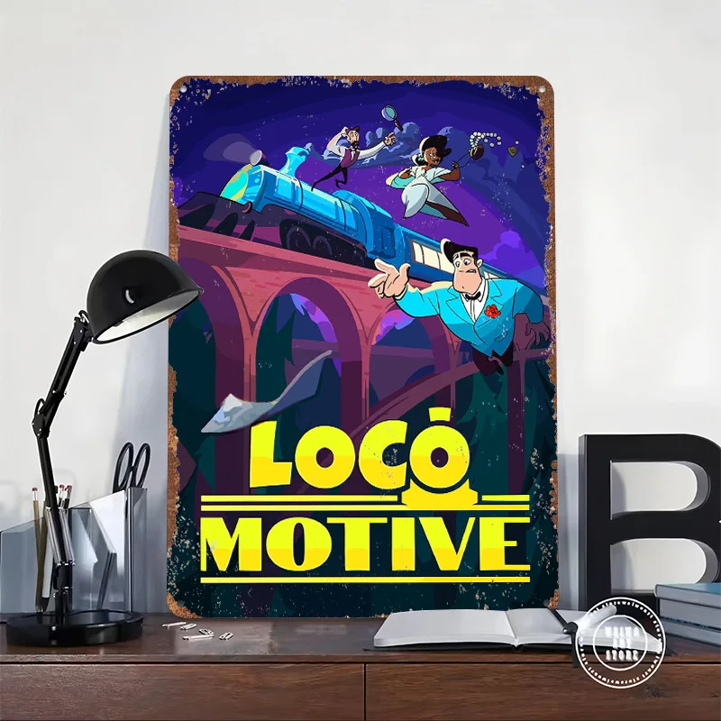 Loco Motive Cartoon Train Adventure Poster Customized Vintage Metal Signs Wall Art Retro Tin Plaque for Living Room Decorations
