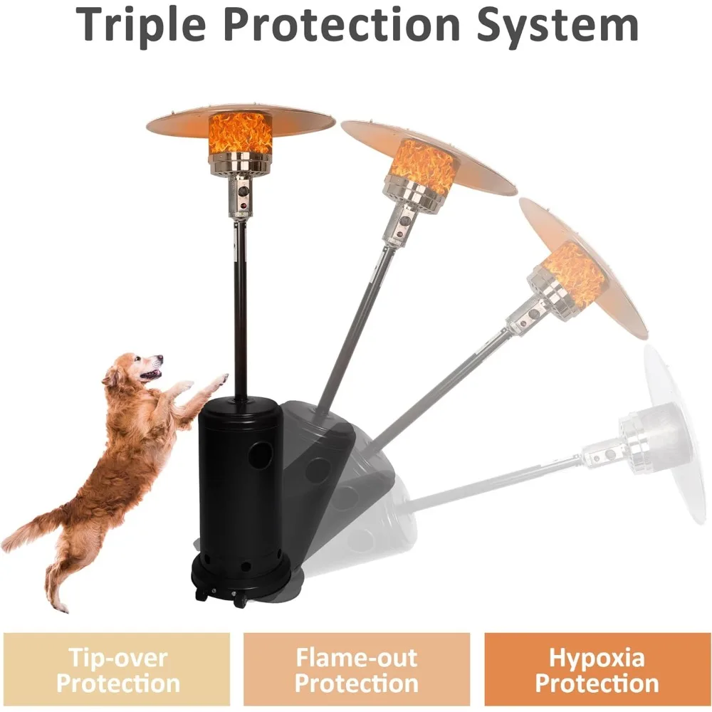 36,000 BTU Outdoor Heaters for Patio, Safety Protection System Outdoor Heater, Patio Heater with Wheels for Commercial Use