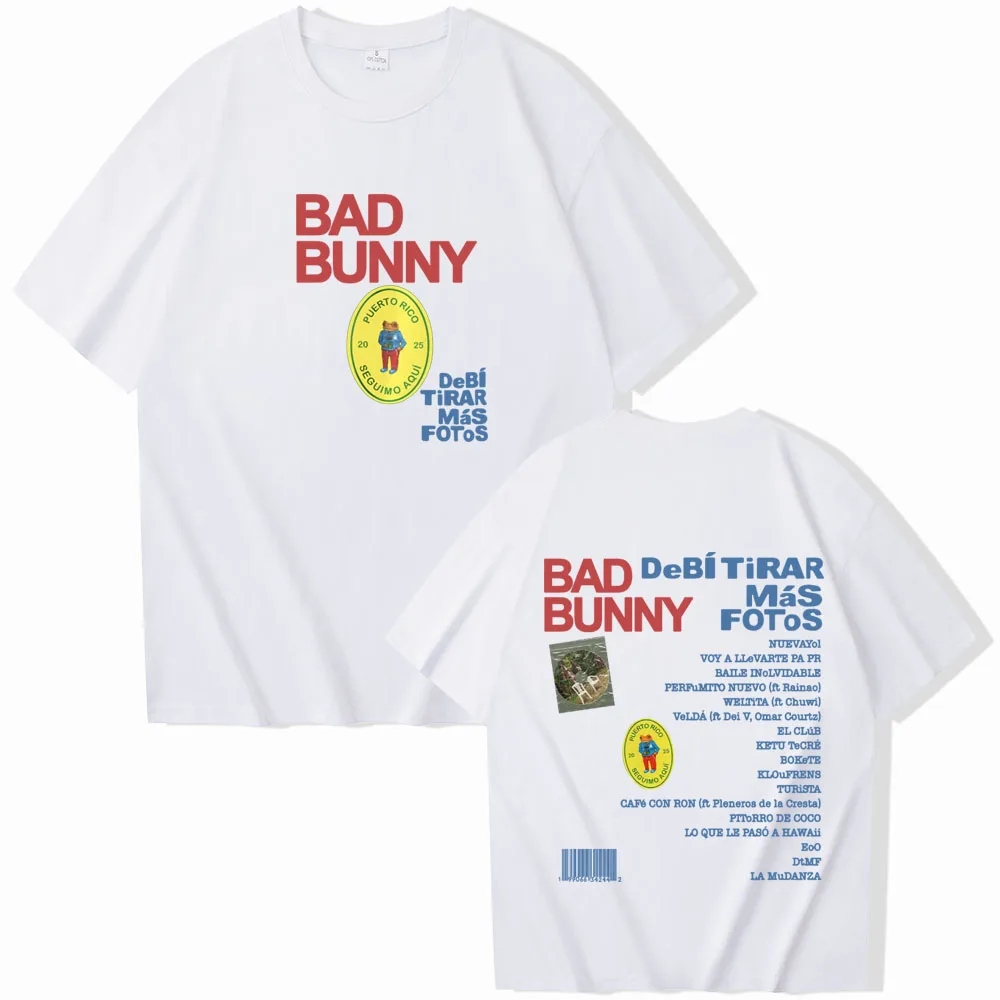 تي شيرت Bad Bunny Debi Tirar Mas Fotos تي شيرت رجالي ونسائي صيفي كاجوال برقبة دائرية وأكمام قصيرة