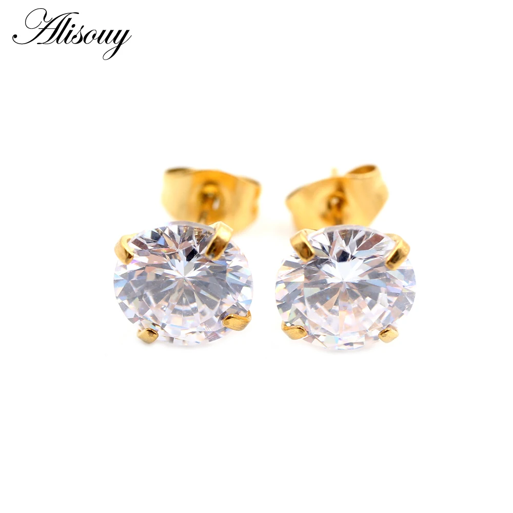 2pcs Gold Color CZ Crystal Ear Studs for Women