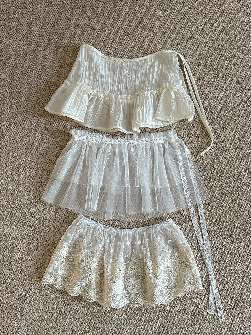 

Winter 2025 New Women's Pure Color Lace Me Belted ort A-Line Skirt Sweet Commute Sle High Waist Polyester Blend Skirt