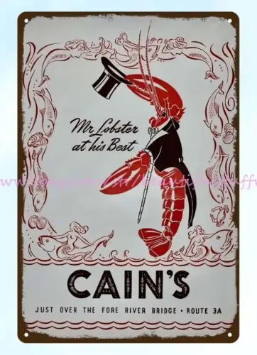 home decor sale 1947 Cain's Lobster House North Weymouth MA metal tin sign