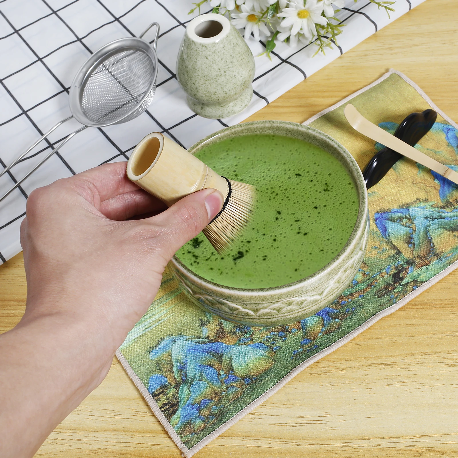 

7 PCS Matcha Whisk Set Easy to Use Matcha Tool Kit with Matcha Strainer Exquisite Ceramic Matcha Set Safe Sturdy Matcha Whisk