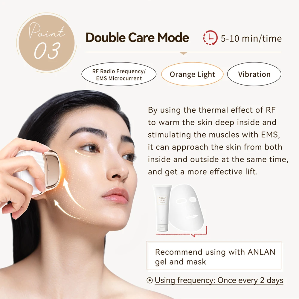 ANLAN Multi-Polar RF Schönheitsgerät zur Hautstraffung, Anti-Aging, Faltenbehandlung, 3-Farben-LED, Hautpflege, 24K Gold Gesichts-Radiofrequenz-Massagegerät – Detail 9