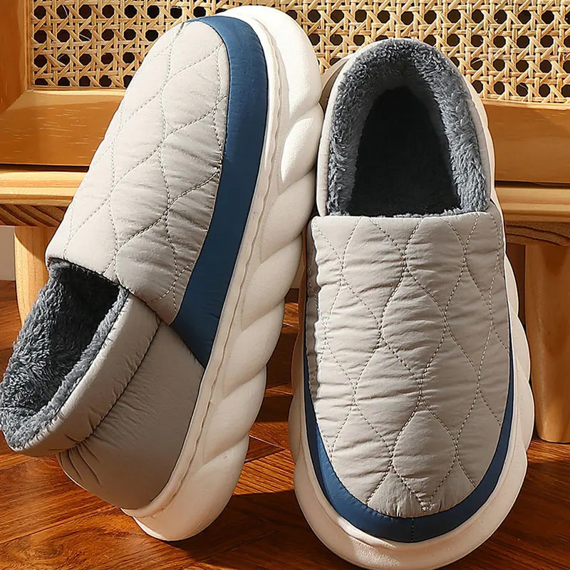 Shevalues Plush Slippers For Women Slippers Winter Warm Waterproof Thick Sole Cloud Slippers Indoor Antiskid Couple Home Slides