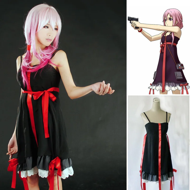 

2 Colors Anime Guilty Crown Inori Yuzuriha Cosplay Costume Women Slip Dress Black/White demitoilet Daily Clothing