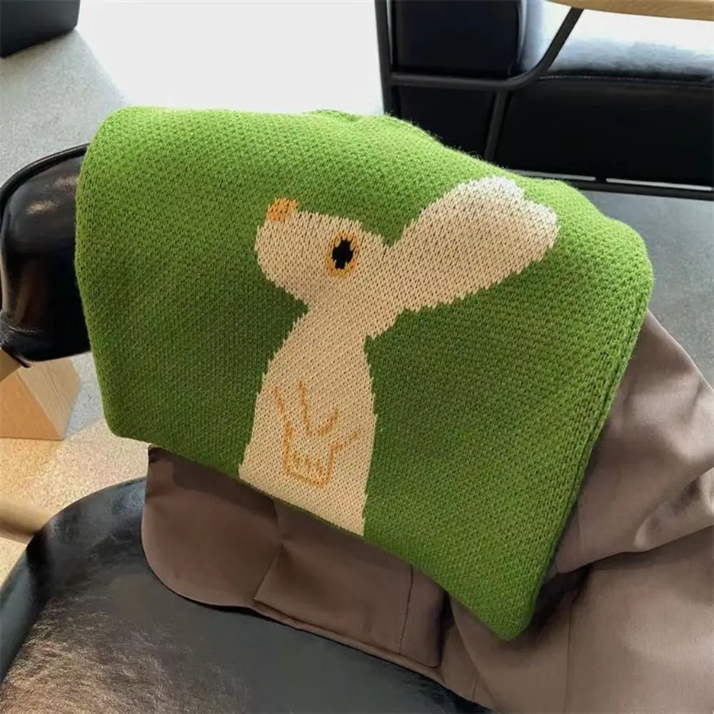 

Fashion Animal Rabbit Handbag Green Handmade Knitted Tote Bag Large Capacity Boho Weave Shoulder Bag Travel
