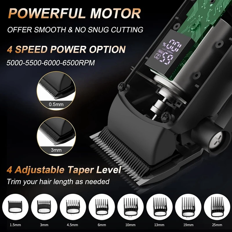 Men's Professional Hair Clipper, 3 In 1 Hair Clipper Beard Trimmer And Electric Shaver Set With LED Display