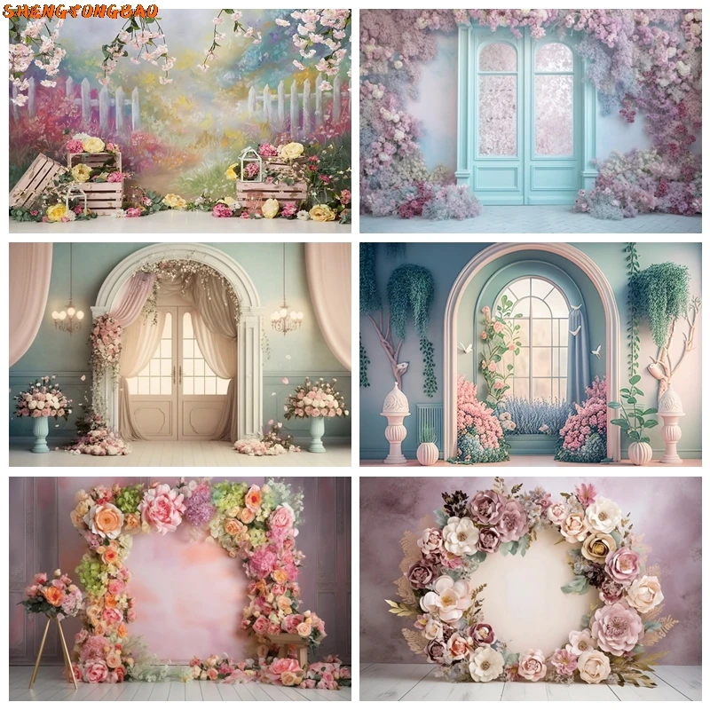 

Vintage Oil Painting Garden Spring Photography Backdrop Flower Wedding Bridal Baby Shower Birthday Background Photo Booth Props