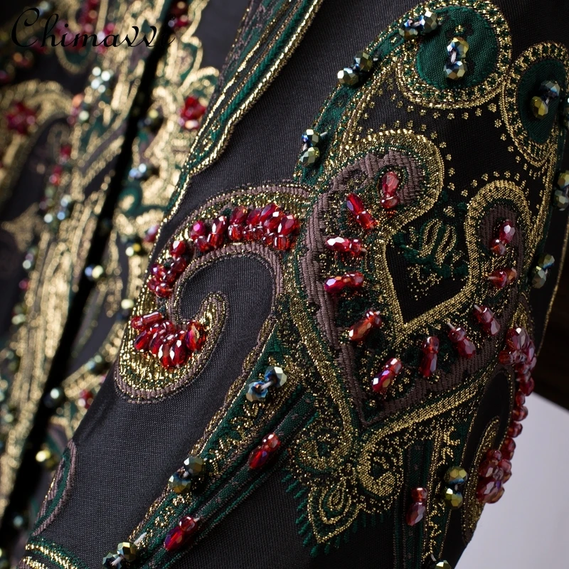 Jacquard Bronzing Heavy Bead Single-breasted Trench Coat Womne 2025 Autumn New Loose Round Neck Commuter Coat Loose Coats Trench