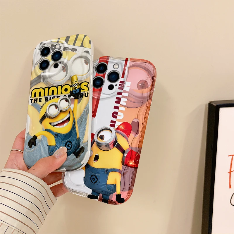 New Lovely M-Minions Cartoon Phone Soft Case for iPhone 16 15 14 ProMax 13 12 11 8 7 Plus X XR XS Max Silicone Protective Covers