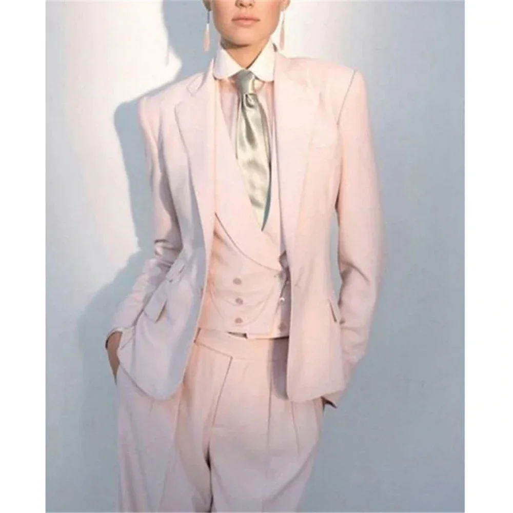 2023 New Women's Pink Business Office 3 Pieces Formal Suits Women Custom Made Uniform Party Prom Suits Slim Elegant Pants Set