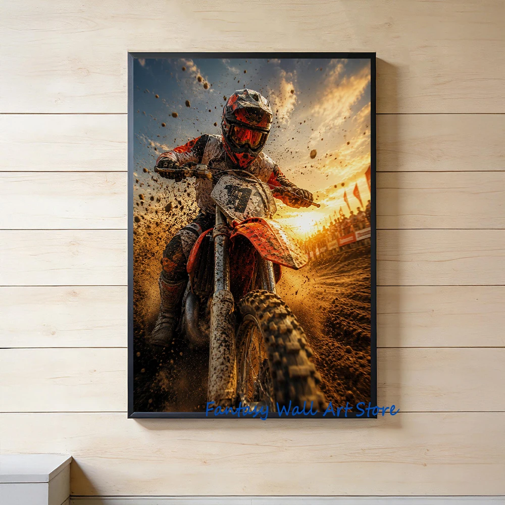 Motocross Motorcycle Motorbike Poster Off Road Racing Motor Bike Photos Art Poster Mud Biker Wall Pictures Canvas Painting Decor view 4