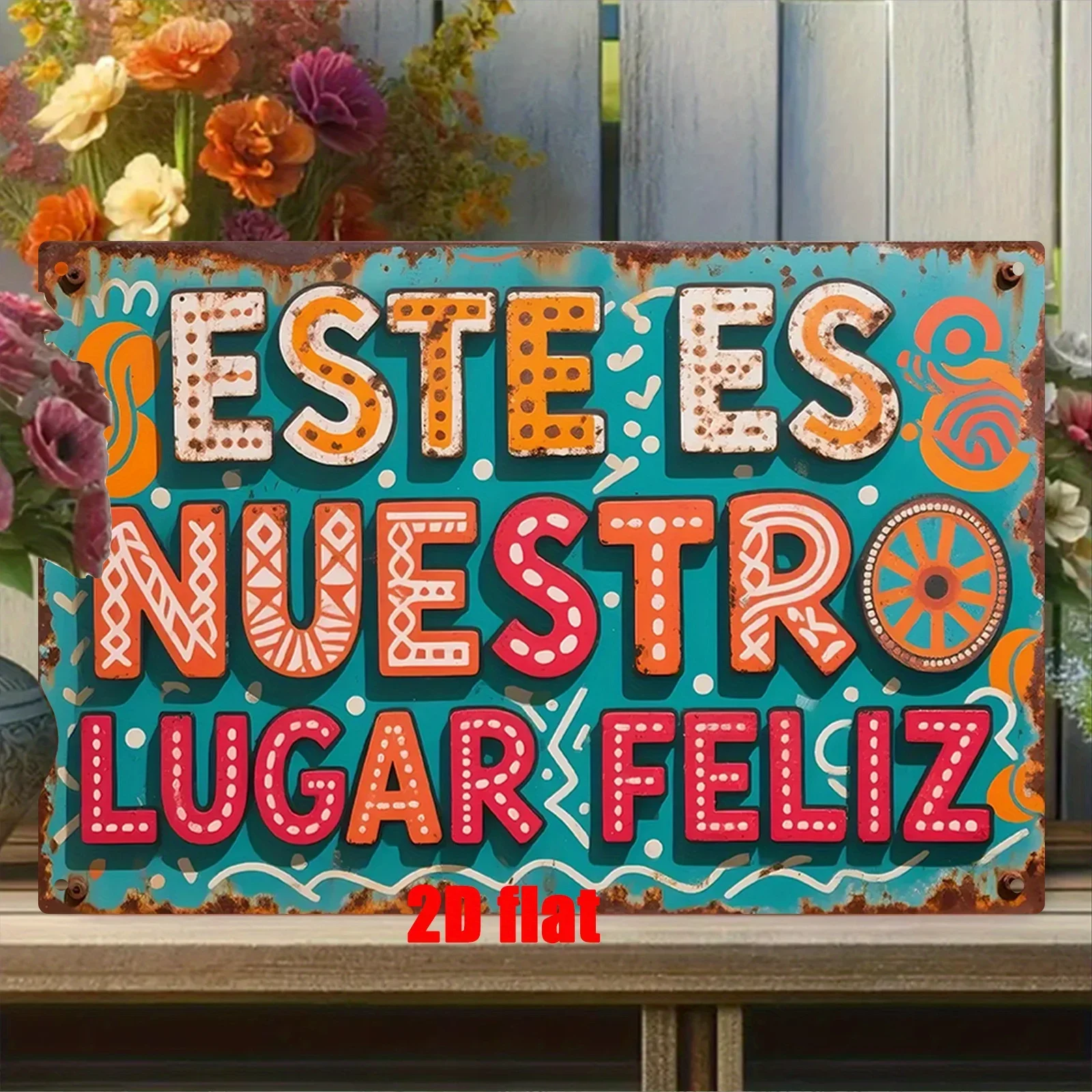 Plano 2D, 1 letrero artístico de pared de metal, placa decorativa de pared, letrero de estaño, España. Esto es nuestro lugar feliz. Adecuado para el hogar, el bar, L