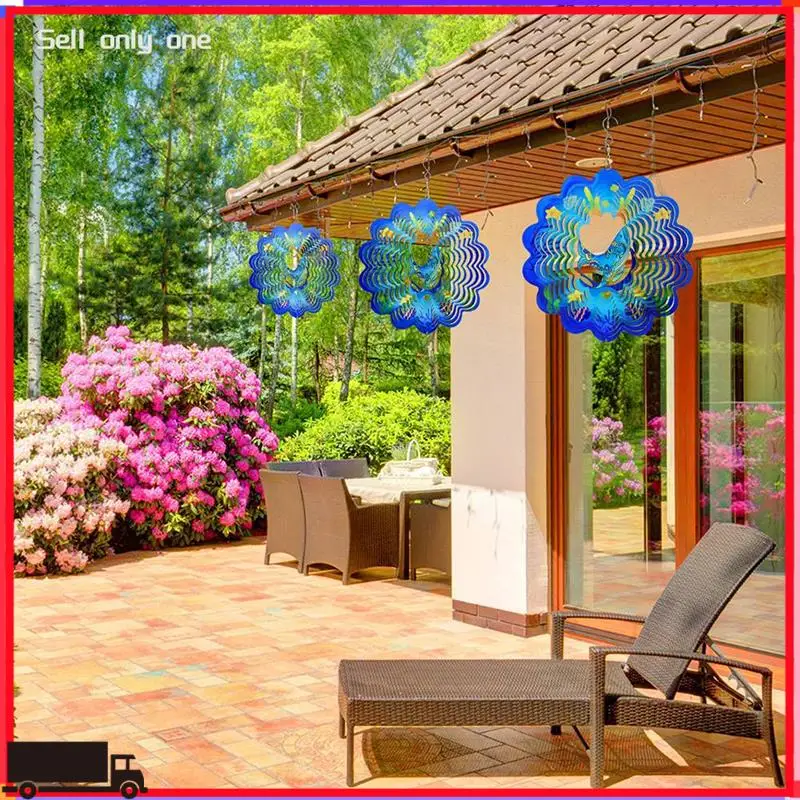 

3D Wind Spinner Cetacean 12Inch Garden Laser Cut Hanging Wind Spinners Metal Kinetic Yard Art Deco Indoor/Outdoor Decor Durable