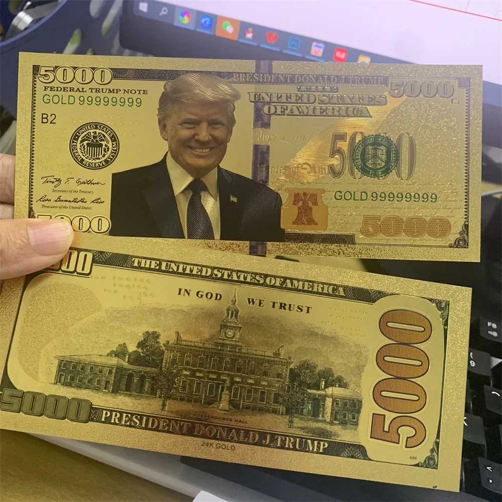 Wholesale US $1000/$10000/$5000 24K Gold foil banknote 2024 trump collectiboles Golden card for supporter collection gift