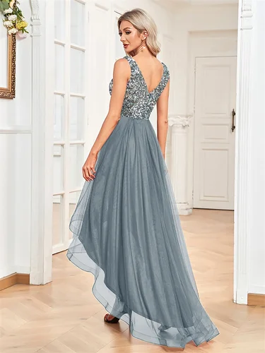 Imagen 2 del producto Vestidos de Noche formales hasta el suelo con lentejuelas, elegantes, sin mangas, con cuello en V, para fiesta de boda y cóctel