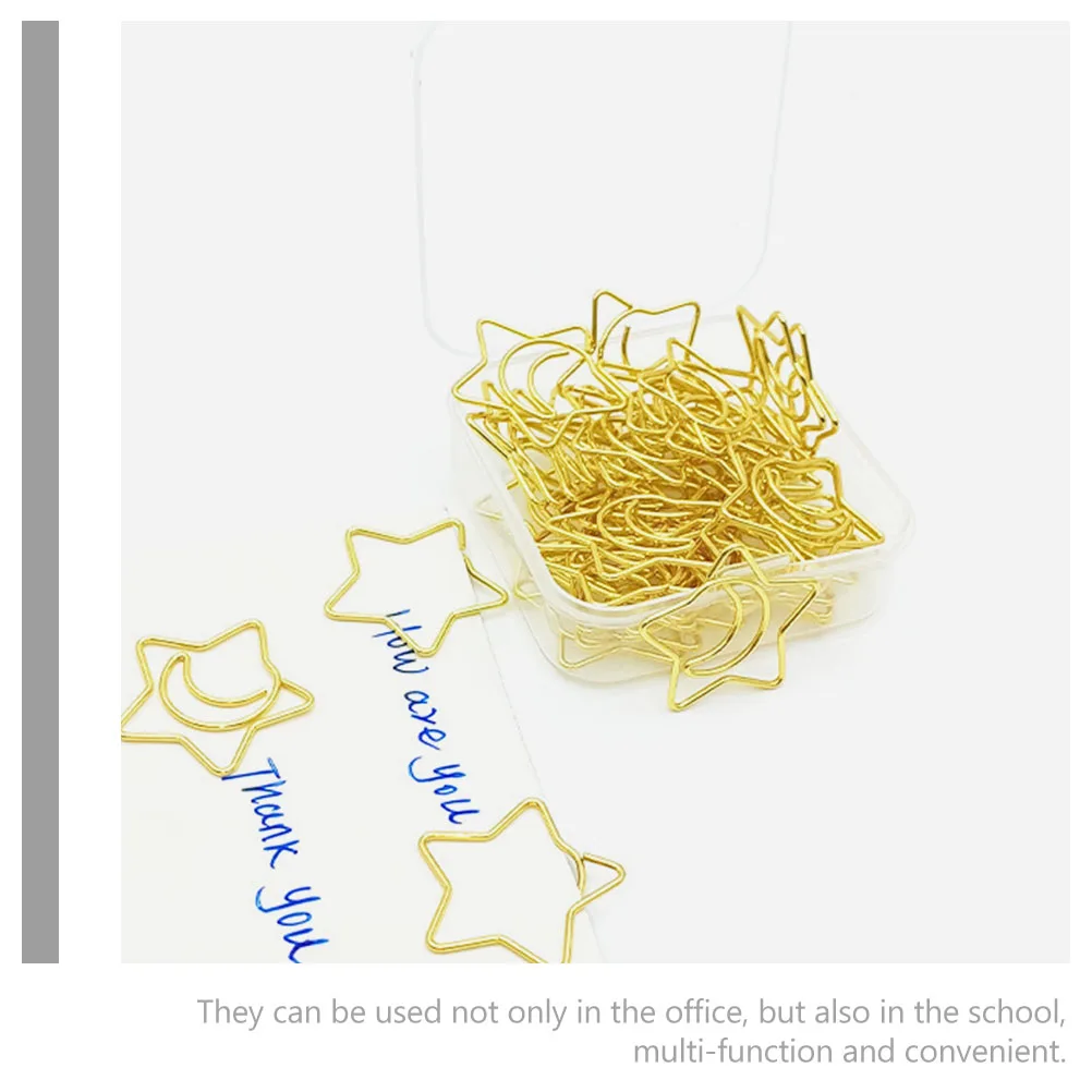 

100 Pcs Star Shaped Paper Clips 25mm Moon Pins Golden Office School Supplies Document Fixing Craft Decorative