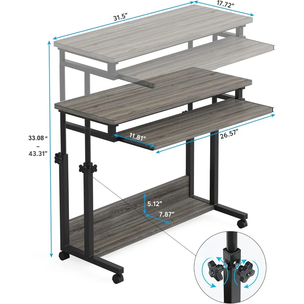 مكتب Tribesigns المحمول للأريكة والسرير، طاولة كمبيوتر محمول متنقلة قابلة للتعديل الارتفاع، مكتب قائم صغير، عربة كمبيوتر دوارة مع