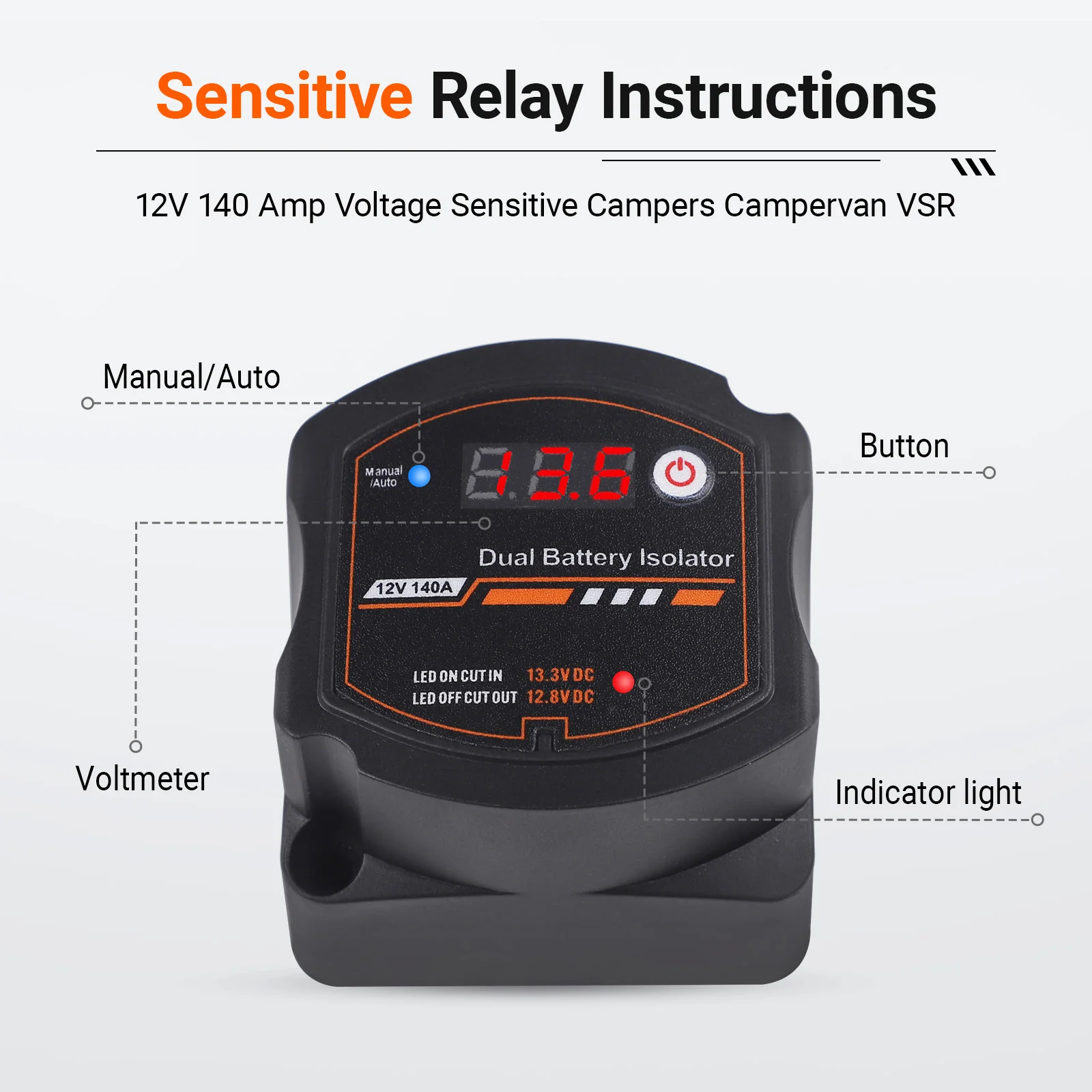 

12V 140A Digital Voltage Sensitive Relay VSR Split Charge For Camper Car RV Smart Dual Battery Smart Isolator