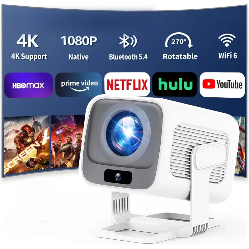 Latest High definition 4K projector, Bluetooth home theater movie projector, built-in speaker, compatible with smartphone HDMI