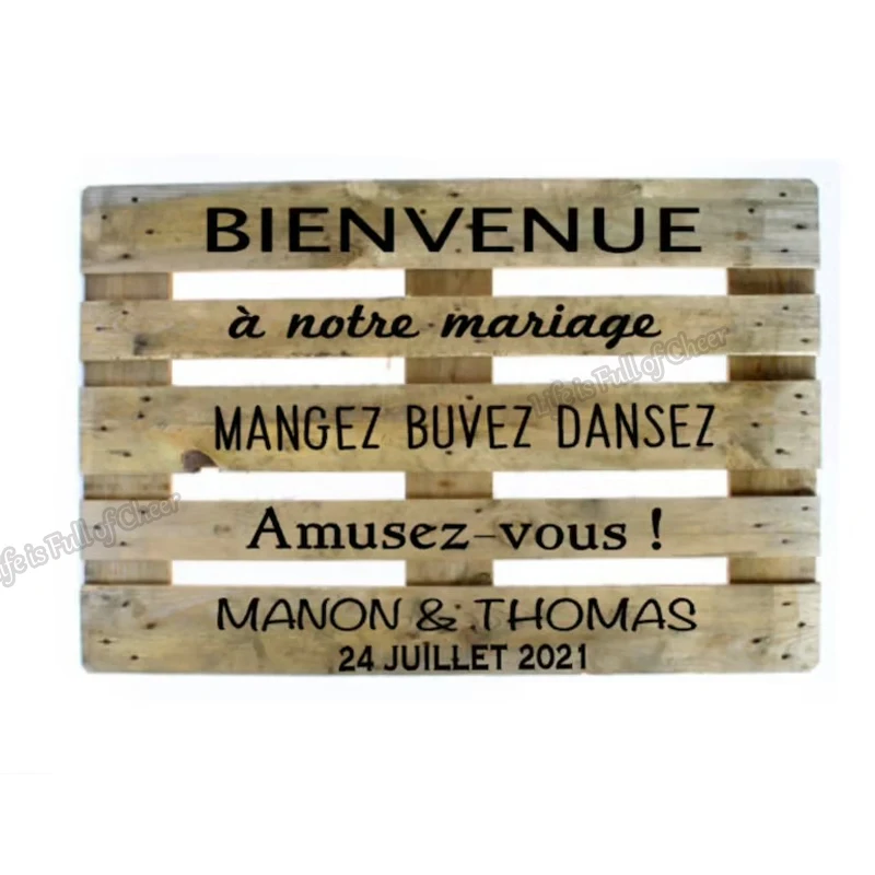 Wedding Party Vinyl Sticker French Wedding Decal Wedding Welcome Sign Stickers Custom Name Date Mural Eat Drink Have Fun Dancing