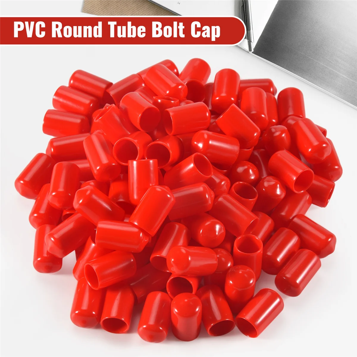 Abjs 100 peças tampas de extremidade de borracha 12mm id pvc tubo redondo tampa de parafuso protetores de rosca vermelho