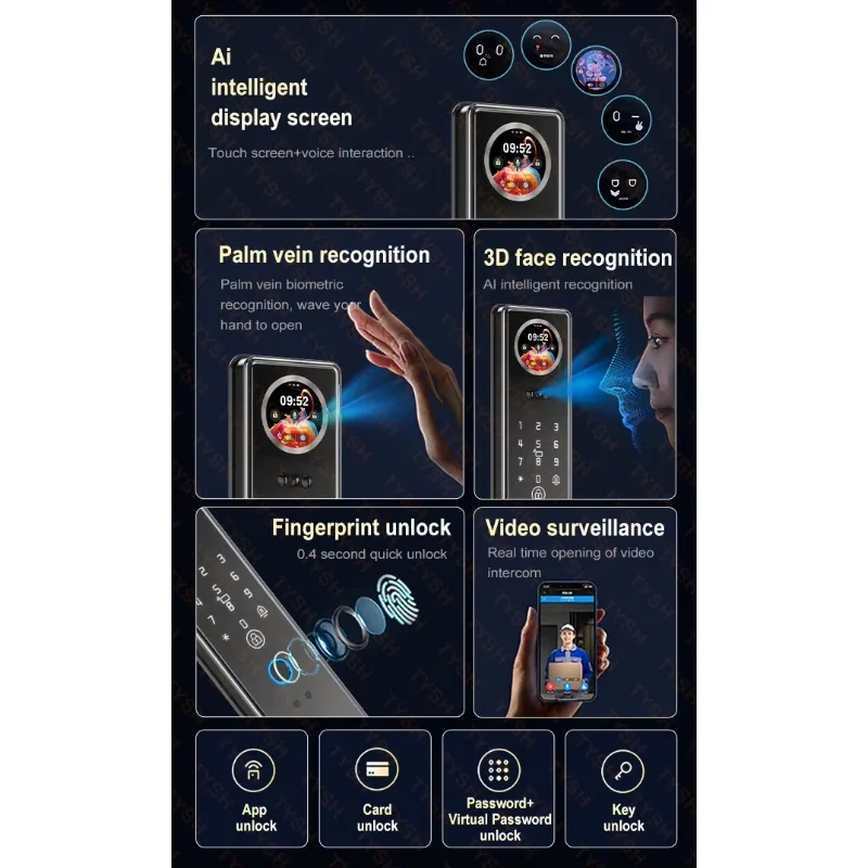 STLF Alta Sicurezza Ai Smart Home Porta in legno Digitale Automatico Biometrico Tuya Wifi Impronte digitali Smart Door Lock con