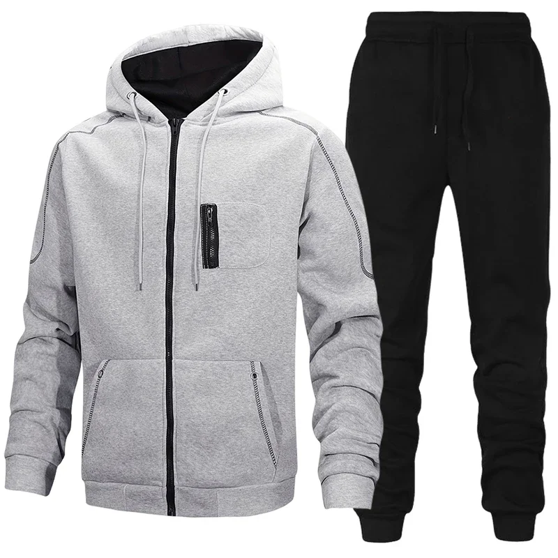 Fashion Men's Tracksuit Casual Hoodie Sweatshirts Coat Outdoors Sports Jogging Clothing Autumn Winter Single Zipper Jacket Pants